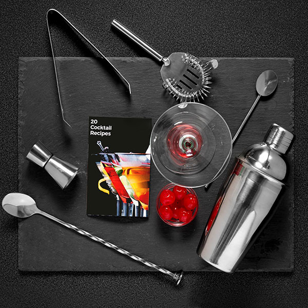 Kokteilikomplekt retseptiraamatuga (6 osa)