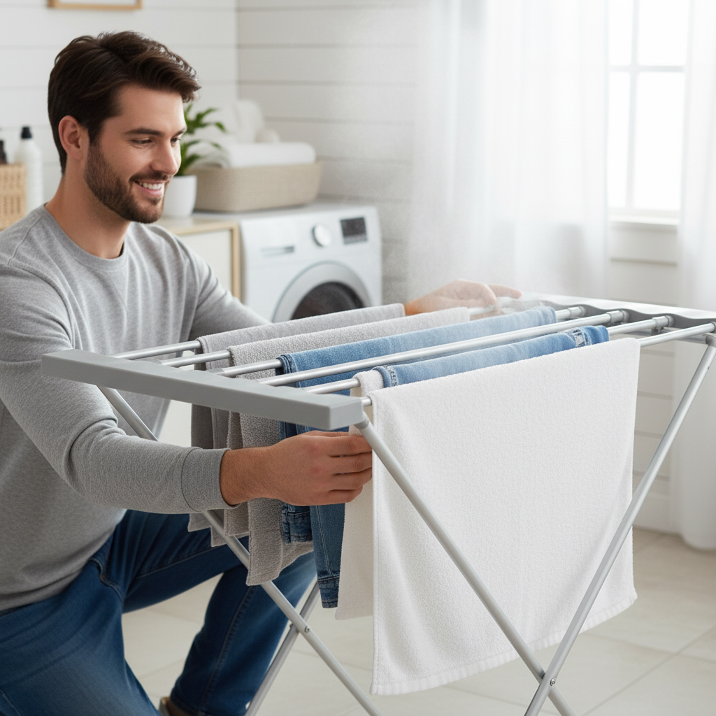 Kokkupandav riidekuivati elektrilise soojendusega 120 W, hall (8 varrast)