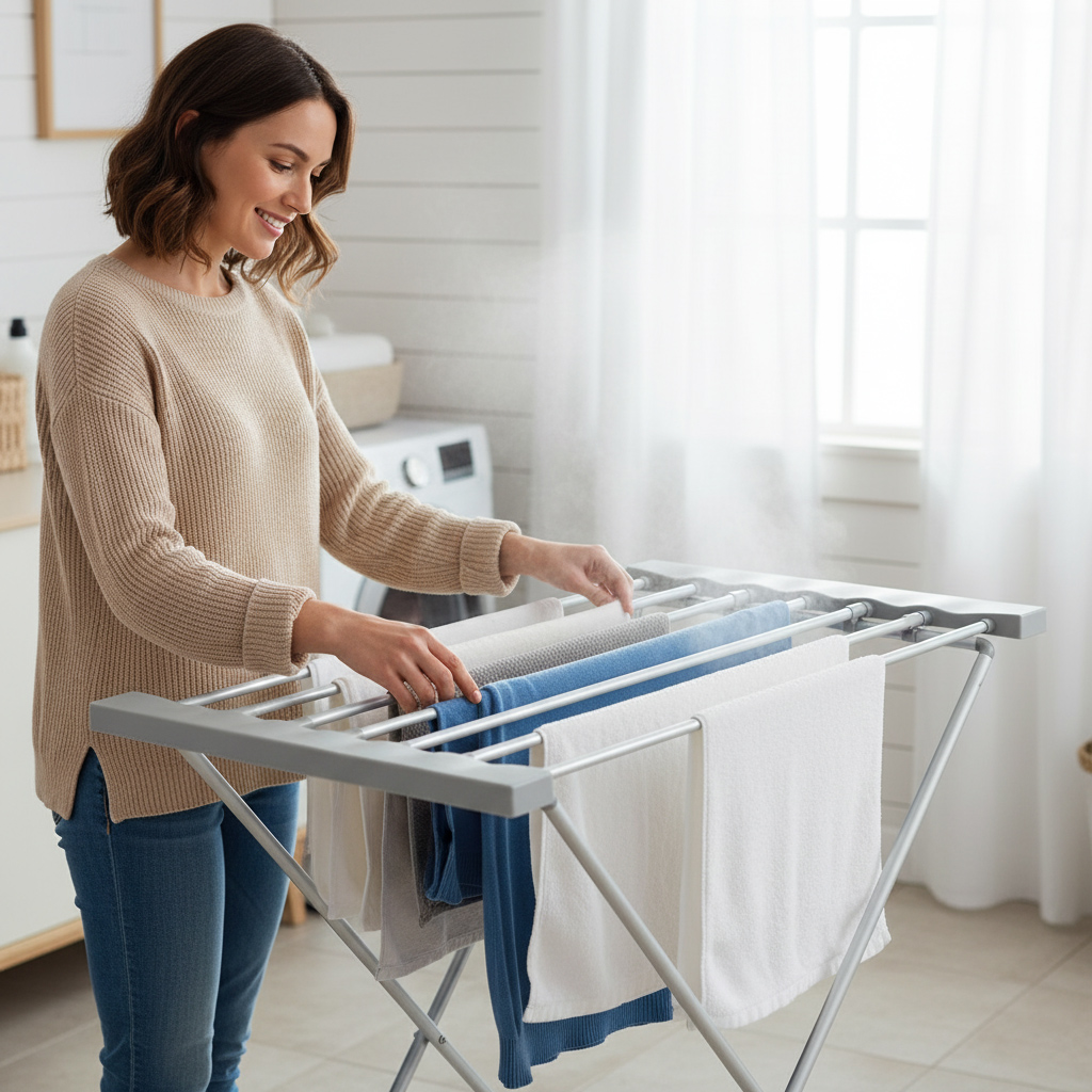 Kokkupandav riidekuivati elektrilise soojendusega 120 W, hall (8 varrast)